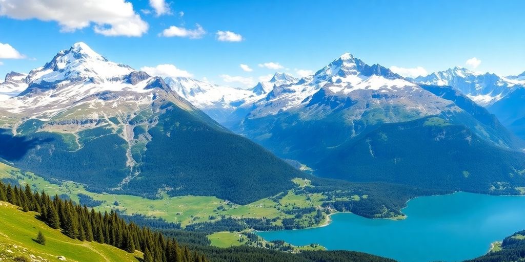 Stunning view of Swiss Alps with snow-capped peaks.