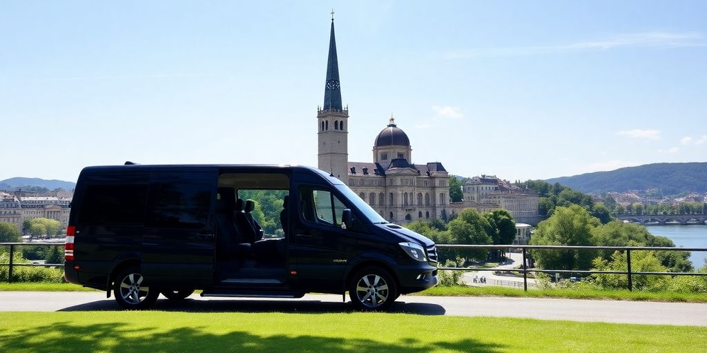 Luxurious private vehicle in scenic Zurich environment.