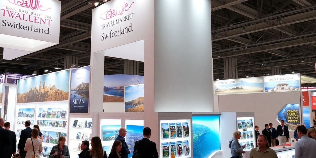 Exhibition booth at Arabian Travel Market in Switzerland.