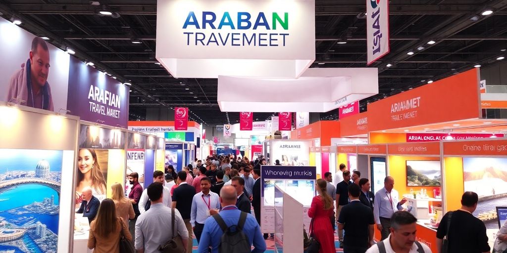 Networking at Arabian Travel Market with travel professionals.
